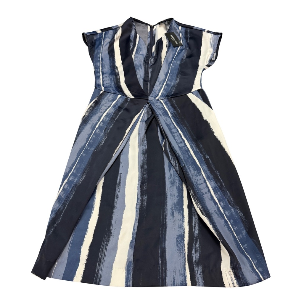 Kenneth Cole New York Blue Stripe V-Neck Cap Sleeve Sheath Dress‎ XS NWT